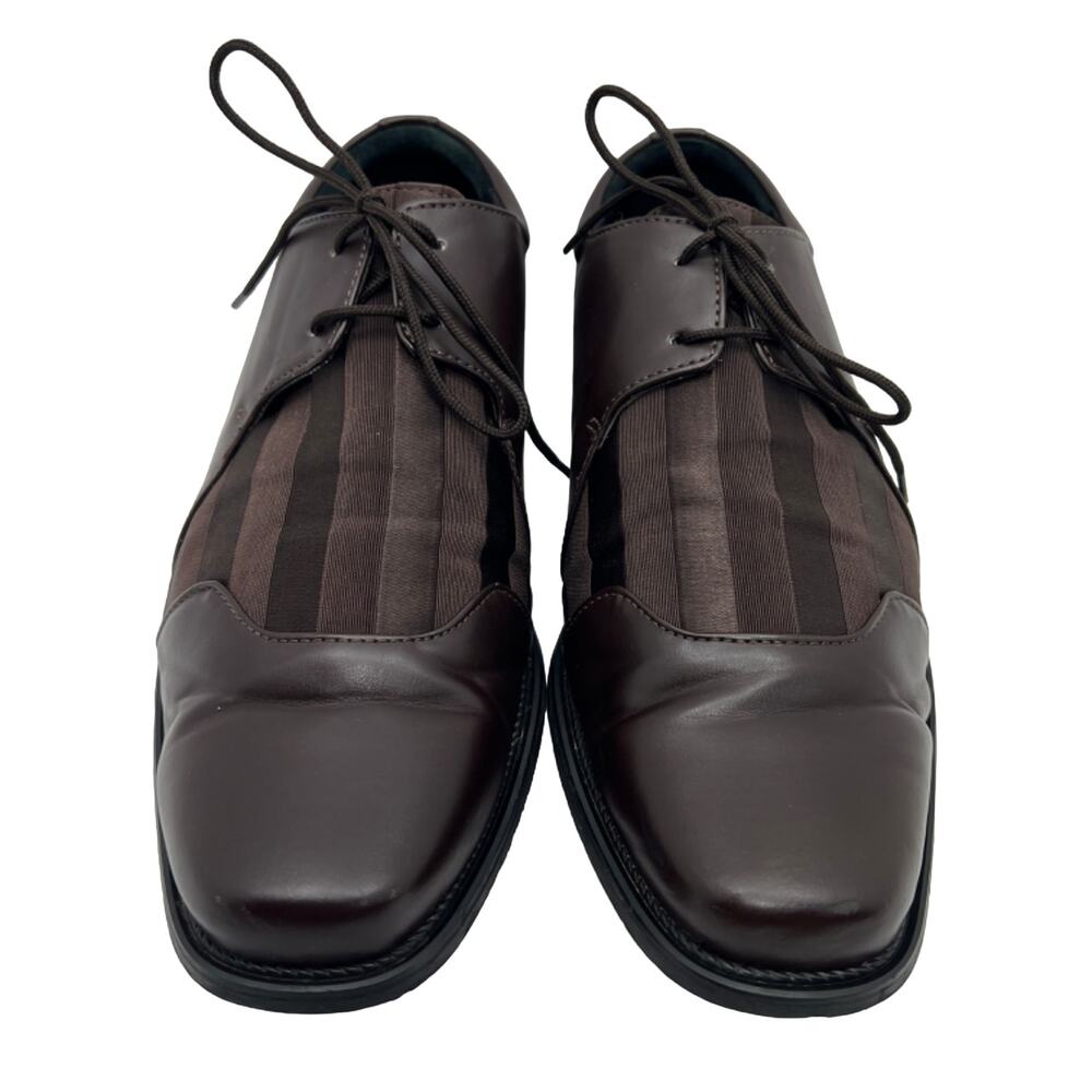 DenZel M55311-3 Mens 10.5 Brown Striped Satin Upper Dress Shoes Formal Casual